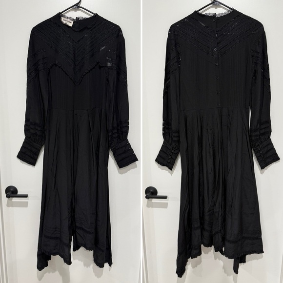 Zadig & Voltaire Rozyl Silk Lace Insert Asymmetrical Hem Midi Dress - Small - Picture 3 of 13